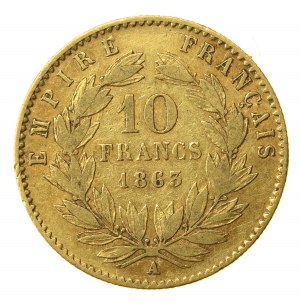 Francia, Napoleone III, 10 franchi 1863 A, Parigi (815)