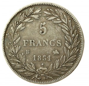 France, Louis Philippe I, 5 francs 1831 B, Rouen (836)