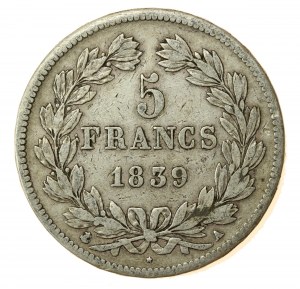 Francúzsko, Ľudovít Filip I., 5 frankov 1839 A, Paríž (837)