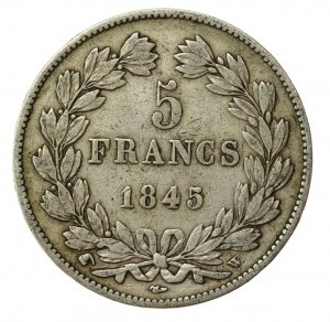 Francie, Ludvík Filip I., 5 franků 1845 W, Lille (838)