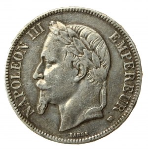 France, Napoléon III, 5 francs 1868 BB, Strasbourg (840)