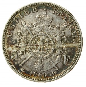 Francie, Napoleon III, 5 franků 1868 BB, Štrasburk (840)