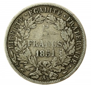 Francúzsko, Druhá republika, 5 frankov 1851 A, Paríž (841)