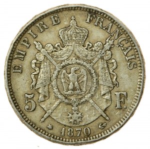 Francja, Napoleon III, 5 franków 1870 A, Paryż (843)