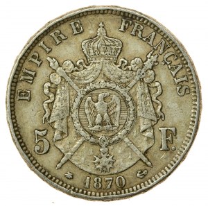 France, Napoleon III, 5 francs 1870 A, Paris (843)