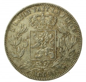 Belgio, Leopoldo II, 5 franchi, 1869 (845)