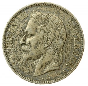 Francia, Napoleone III, 5 franchi 1867 BB, Strasburgo (846)