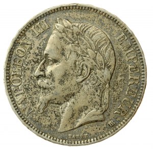 Francja, Napoleon III, 5 franków 1867 BB, Strasburg (846)