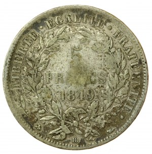 France, Second Republic, 5 francs 1849 BB, Strasbourg (847)