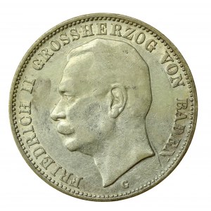 Niemcy, Badenia, Fryderyk II, 3 marki 1908 G, Karlsruhe (859)