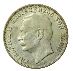 Niemcy, Badenia, Fryderyk II, 3 marki 1908 G, Karlsruhe (859)