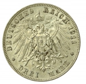 Germany, Saxony, Frederick August III, 3 marks 1911 E, Muldenhütten (863)