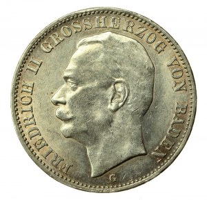 Německo, Bádensko, Frederick II, 3 marky 1912 G, Karlsruhe (864)