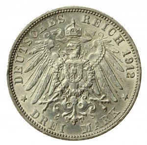 Německo, Bádensko, Frederick II, 3 marky 1912 G, Karlsruhe (864)