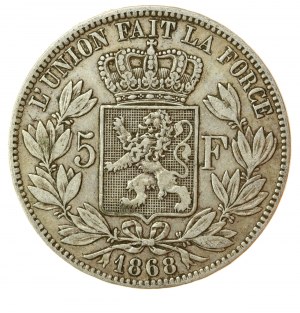 Belgicko, Leopold II, 5 frankov, 1868 (872)