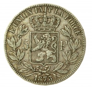 Belgique, Léopold II, 5 Francs, 1873 (873)