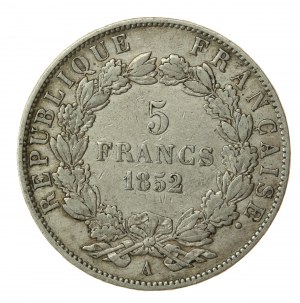 Francja, Napoleon III, 5 franków 1852 A, Paryż (874)