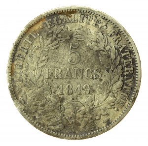 France, Second Republic, 5 francs 1849 A, Paris (877)