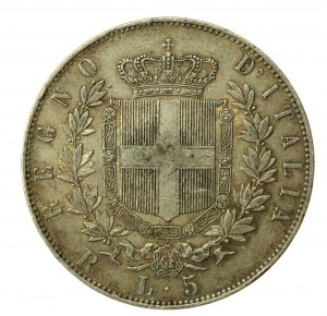 Italy, Victor Emmanuel II, 5 lira 1877 (879)
