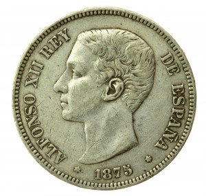 Španělsko, Alfonso XII, 5 peset, 1875 MS-M, Madrid (880)