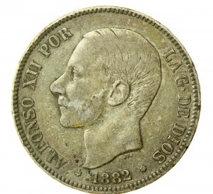 Španělsko, Alfonso XII, 5 peset, 1882 MS-M, Madrid (881)