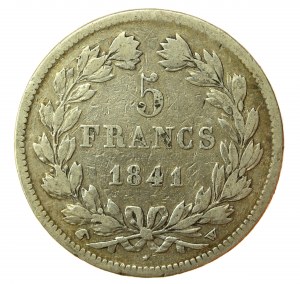 Francie, Ludvík Filip I., 5 franků 1841 W, Lille (885)