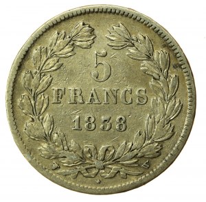 France, Louis Philippe I, 5 francs 1838 W, Lille (886)