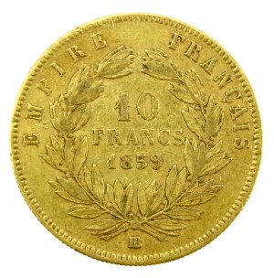 Frankreich, Napoleon III, 10 Francs 1859 BB, Straßburg (913)