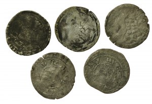 Bohemia, Wenceslas IV, a set of Prague pennies. Total of 5 pieces. (19)