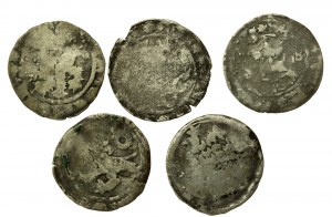 Bohemia, Wenceslas IV, a set of Prague pennies. Total of 5 pieces. (20)
