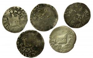 Bohême, Venceslas IV, série de centimes de Prague. Total de 5 pièces. (22)