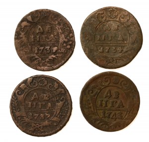 Rosja, zestaw dieng 1734-1743. Razem 4 szt. (30)