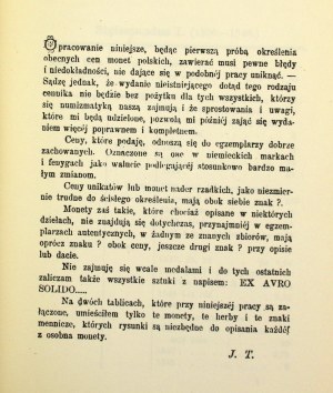 Józef Tyszkiewicz , Podręcznik numizmatyczny zawierający ceny amatorskie monet polskich od 1506 roku do 1795 roku (252)