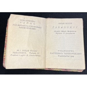 [Bibljoteczka Sapho № 7] WILDE Oskar - PARADOKSY. Warszawa [1924]. Wyd. II.