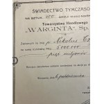 [1923] WARSZAWA. T.H. Warginta Sp. Akc. Świadectwo tymczasowe. 500 Akcji [5 milionów marek polskich].
