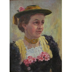 A.N., Portret kobiety w kapeluszu z kwiatem