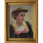 A.N., Porträt einer Frau mit Hut und Blume