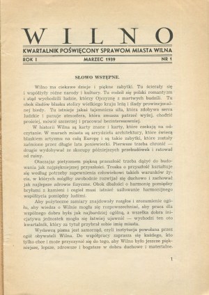 Vilnius. Quarterly magazine devoted to the affairs of the city of Vilnius. Number 1 from March 1939