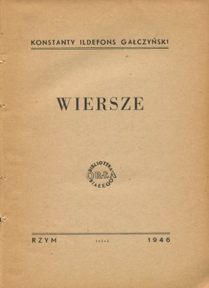 GŁCZYŃSKI Konstanty Ildefons - Wiersze [Rom 1946] [Cover von Stanisław Westwalewicz].