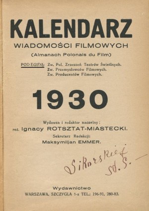 Kalendarz Wiadomości Filmowych (Almanach Polonais du Film) [1930] [okł. Stefan Norblin]