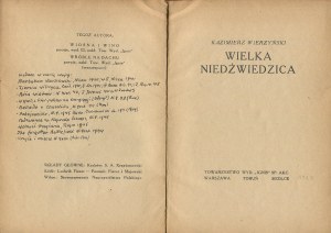 WIERZYŃSKI Kazimierz - Wielka niedźwiedzica [first edition 1923] [cover by Tadeusz Gronowski].