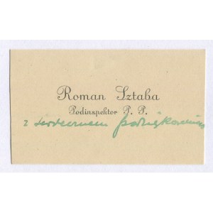 [karta wizytowa] Roman Sztaba (1888-?), podinspektor Policji Państwowej [z odręczną notatką]