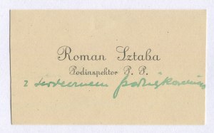 [Vizitka] Roman Sztaba (1888-?), podinšpektor štátnej polície [s ručne písanou poznámkou].
