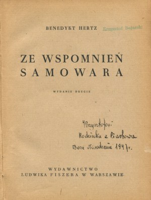 HERTZ Benedykt - From the Memoirs of Samovar [1947] [cover by Jan Marcin Szancer].