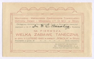 Invitation for Witold Lis-Olszewski (1905-1986) to a dance party of the Eastern-Malopolska United Society for the Protection of Children and Youth in Stryj [1933].