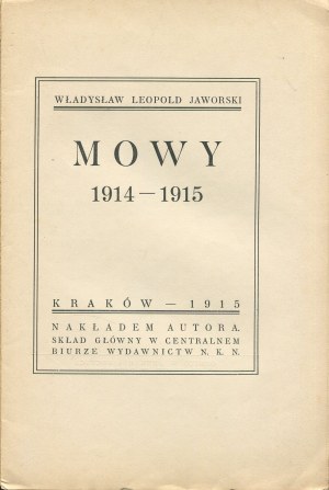 JAWORSKI Leopold Władysław - Mowy 1914-1915 [Umschlag St. Filipkiewicz].