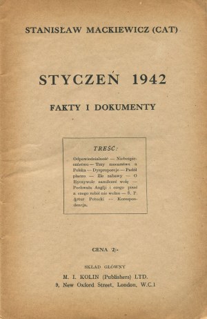 CAT-MACKIEWICZ Stanisław - January 1942: Facts and Documents [London 1942].