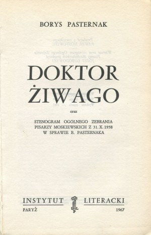 PASTERNAK Borys - Doktor Żiwago [Paryż 1967]