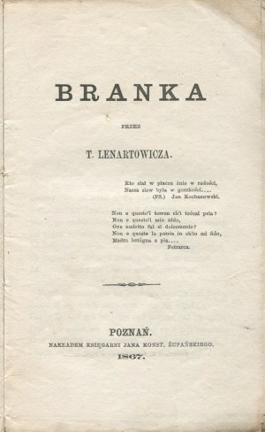 LENARTOWICZ Teofil - Branka [first edition Poznań 1867].