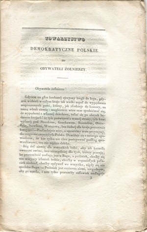[Great Emigration] Polish Democratic Society to the citizens of the soldiers / Letter of Casimir Alexander Pulaski to I. G. A. Wirth / Notes on the manifesto of the Polish Sejm [Paris 1832].